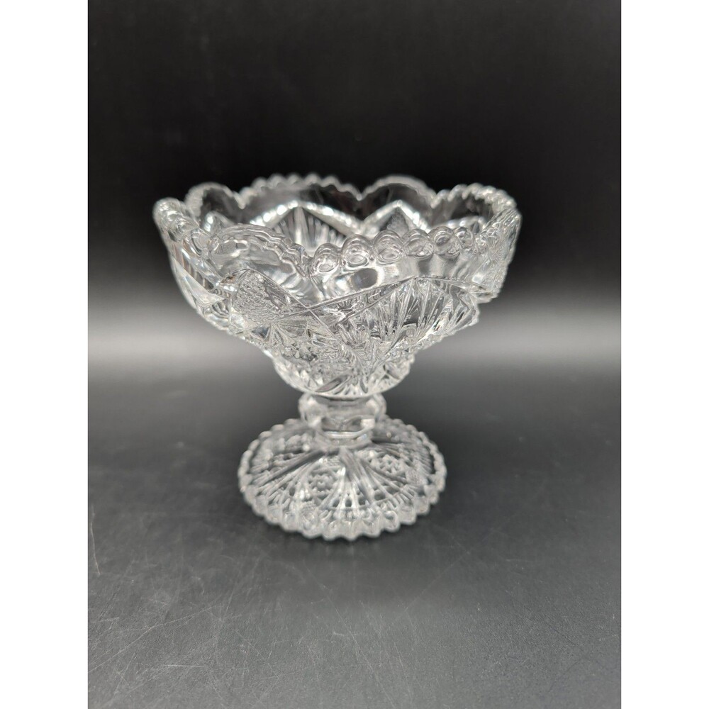 Antique Imperial Glass Nucut 212 Compote Dish Signed Early American Pressed